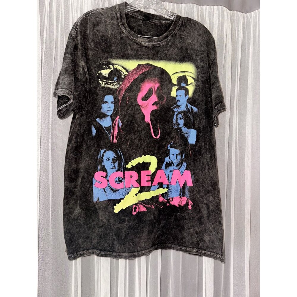 Vintage Scream 2 Graphic Acid Wash T-Shirt Unisex L Black Pink Blue Horror Movie